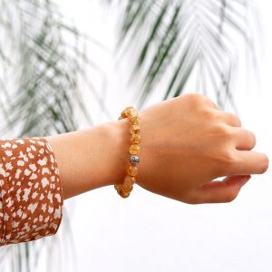 vòng đá thạch anh tóc vàng vip charm bạc